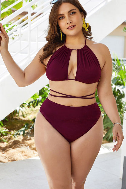 Solène Cutout Backless Bikini Set – Plus Size - Green, side view on model - Be Juliet