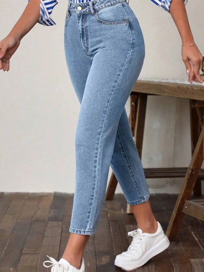 Sabine High-Waist Straight Leg Jeans – Classic Blue - Be Juliet