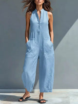 Button Front Sleeveless Jumpsuit - Be Juliet