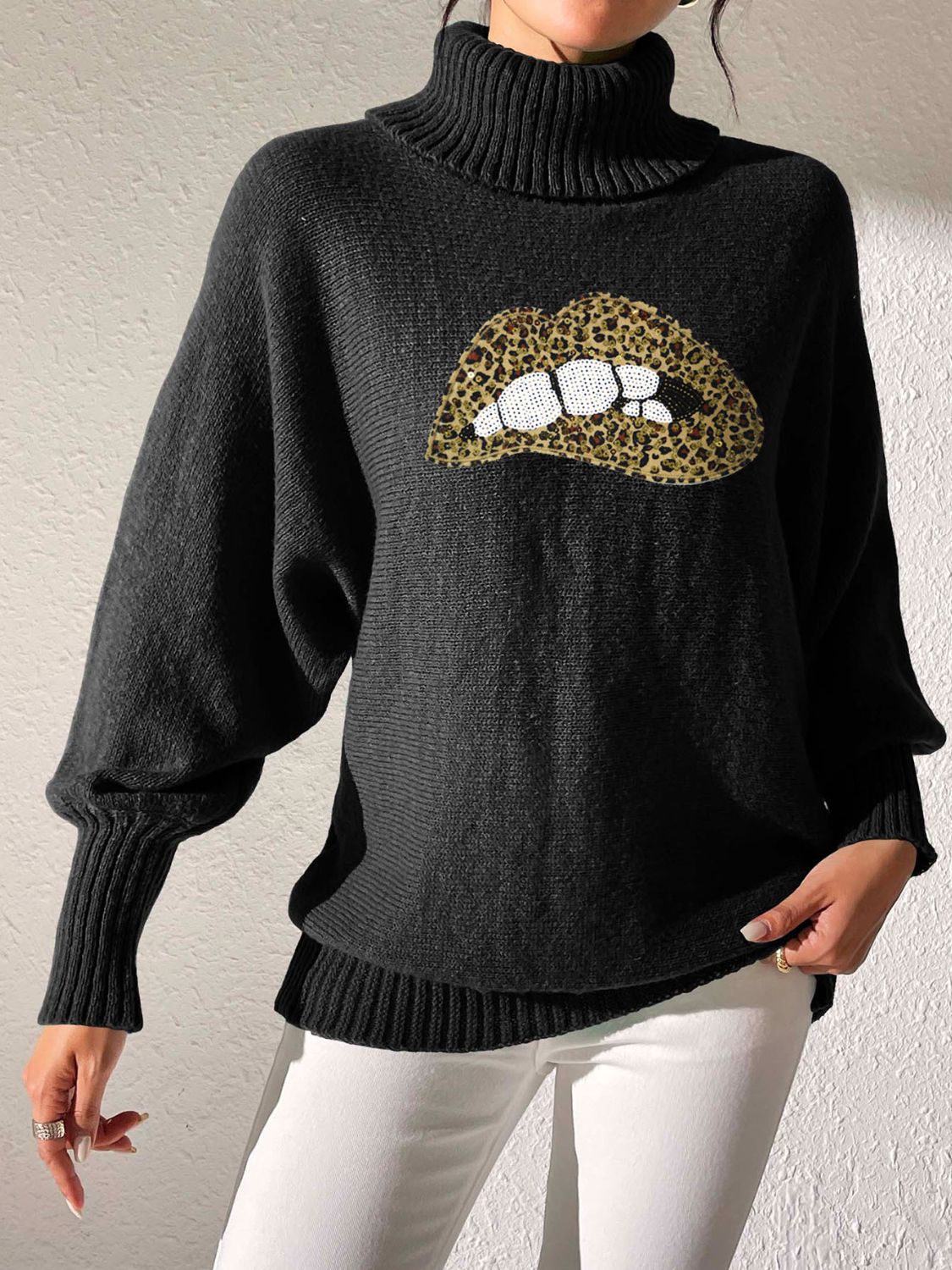 Lip Turtleneck Long Sleeve Sweater - Be Juliet
