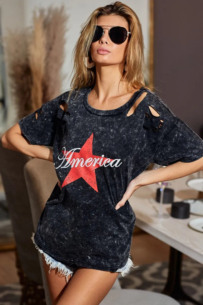 BiBi Laser-Cut Mineral Washed Jersey Tee – Americana Edition - Be Juliet