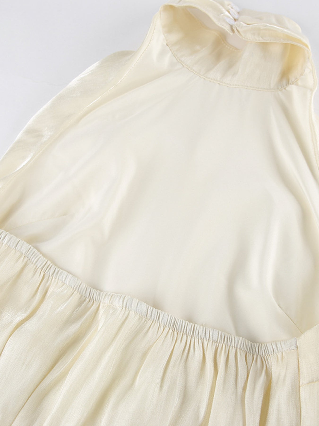 Elise Halter Ruched Cami - Cream, flat lay back view - Be Juliet