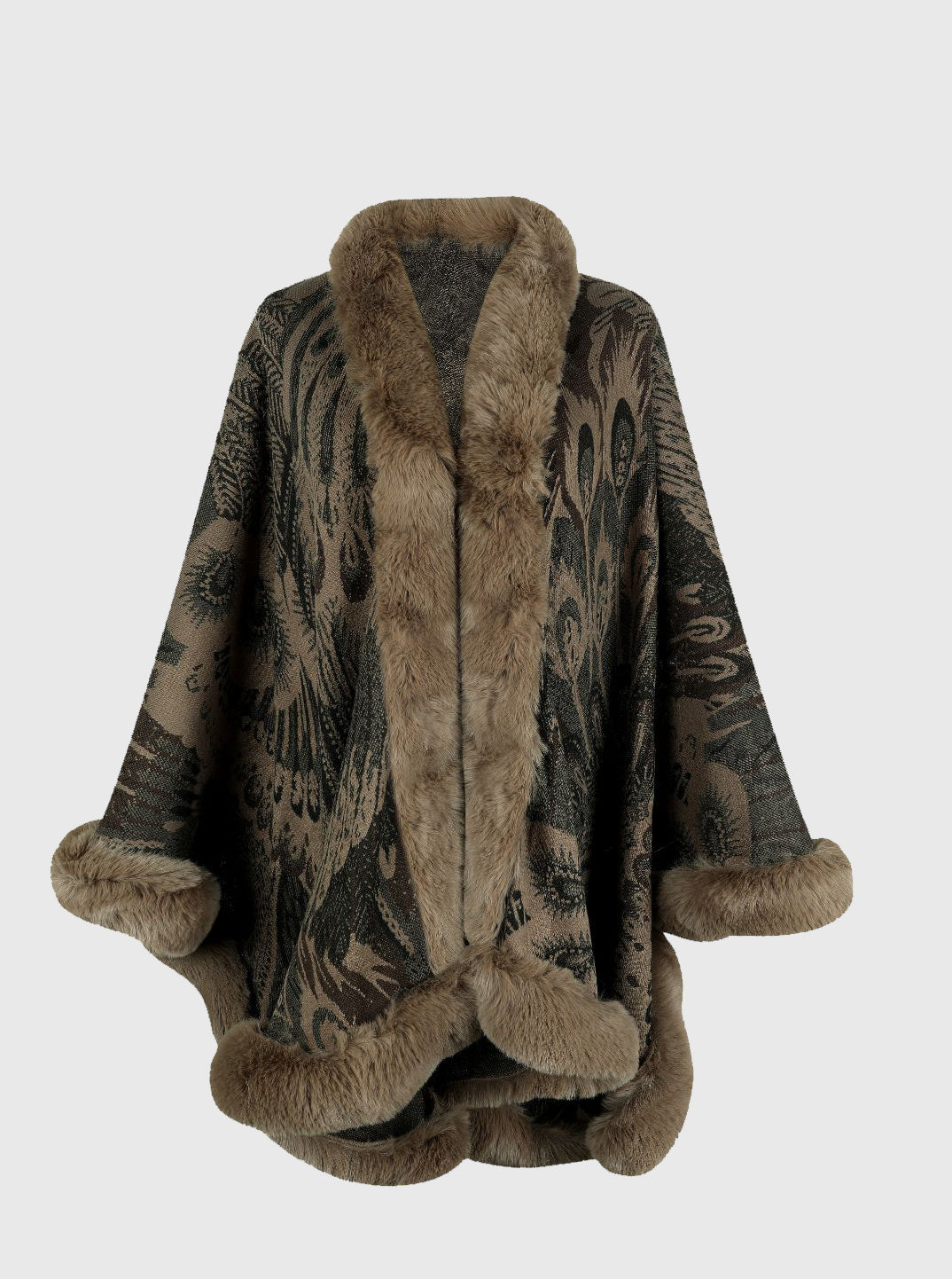 Sierra Printed Open Front Poncho - Camel, front view on model - Be Juliet