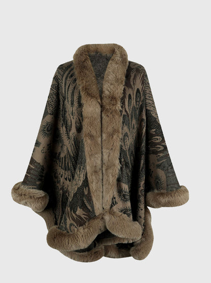 Sierra Printed Open Front Poncho - Camel, front view on model - Be Juliet