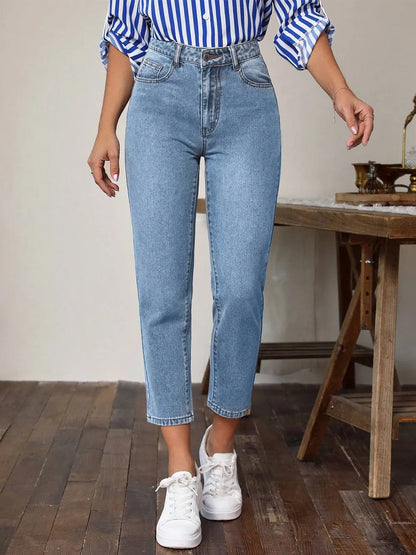 Sabine High-Waist Straight Leg Jeans – Classic Blue - Be Juliet
