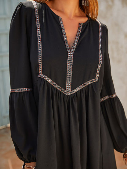 Ruched Notched Long Sleeve Mini Dress - Be Juliet