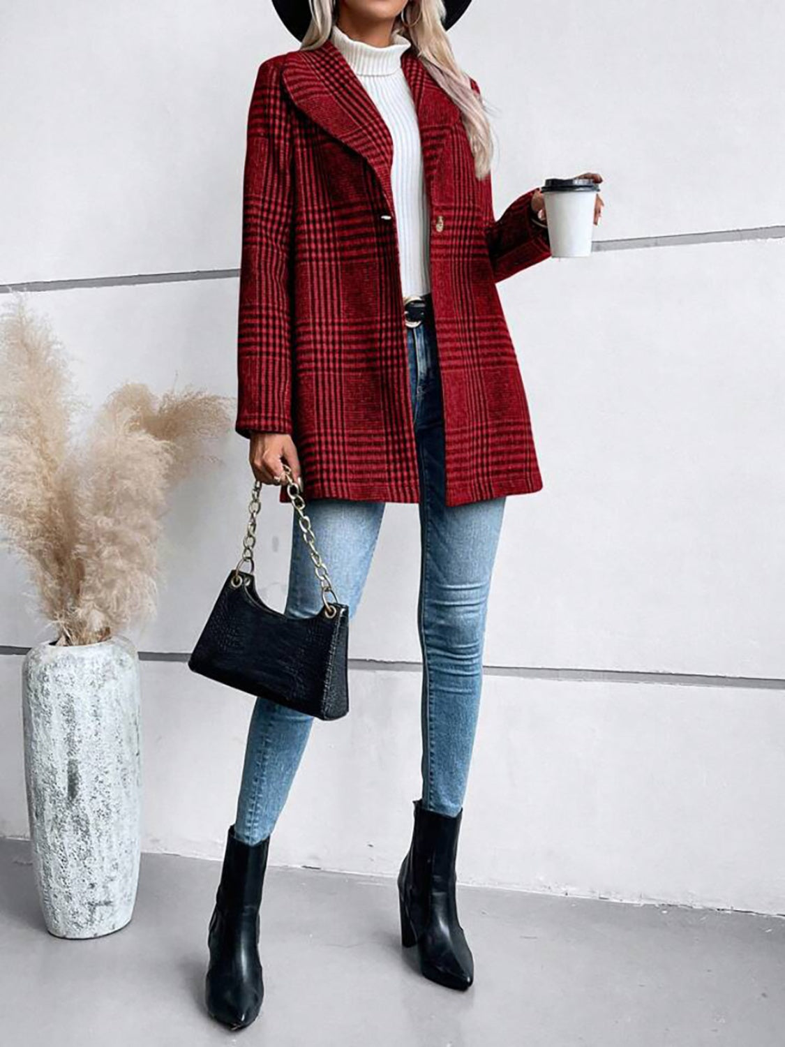 Jenny Plaid Collared Neck Long Sleeve Jacket - Be Juliet