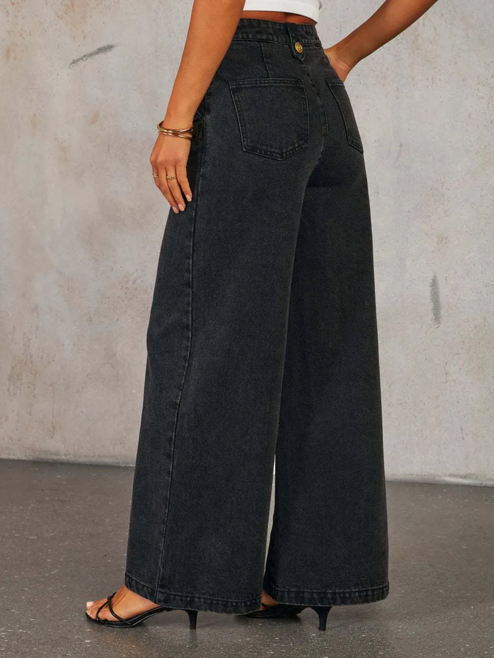 Camille Button Detail High-Rise Wide Leg Jeans - Be Juliet