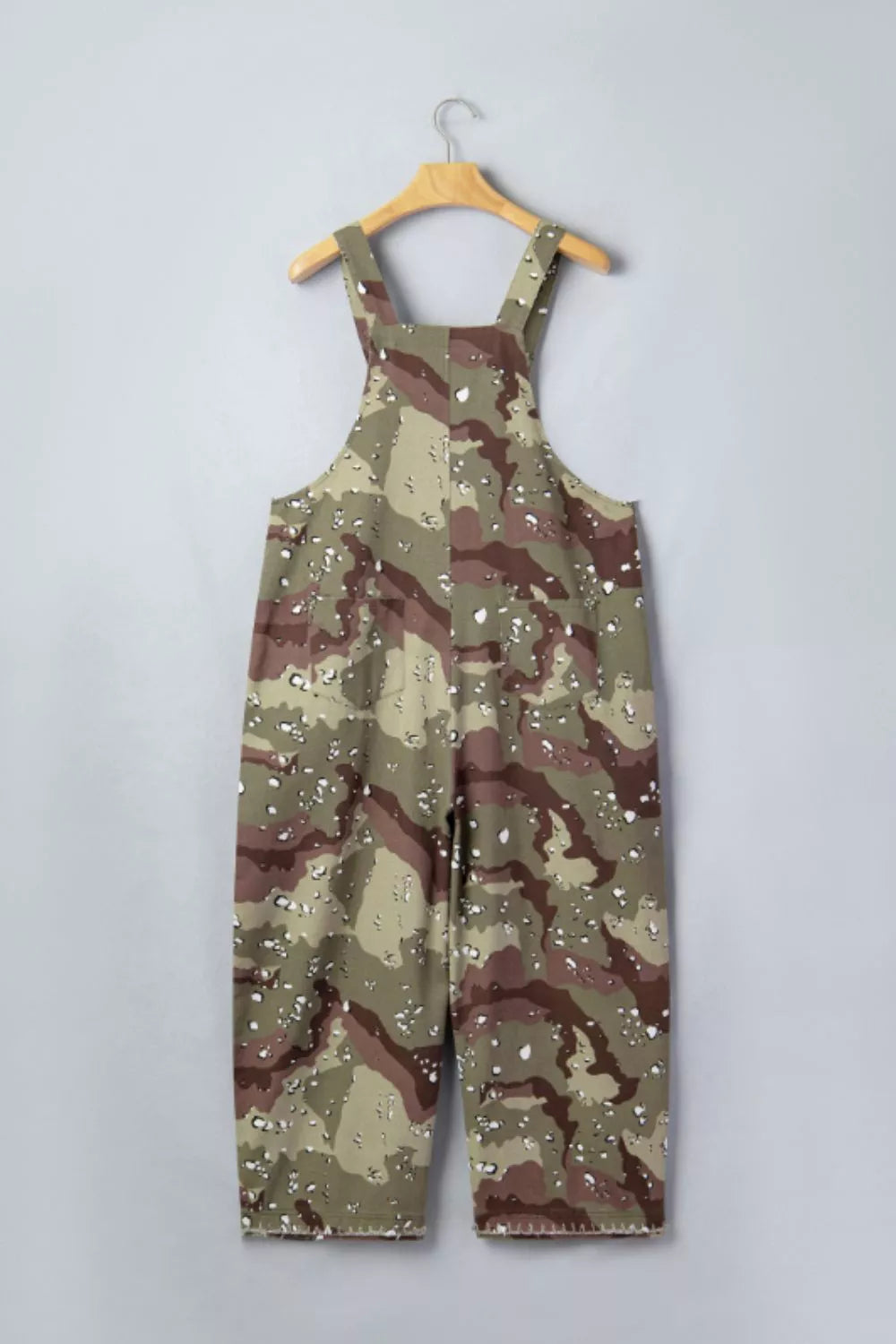 Nadia Camo Leopard Denim Overall - Green Camouflage, flat lay front view - Be Juliet