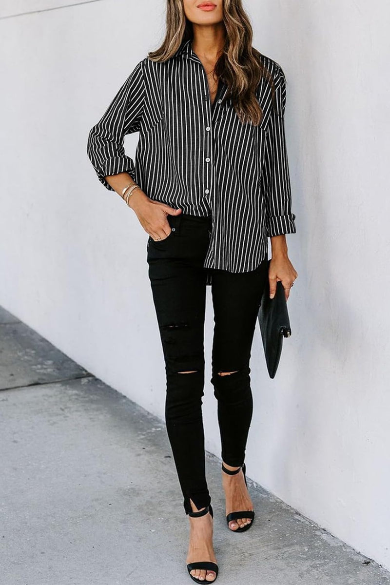 ANGELINA STRIPED BUTTON UP LONG SLEEVE SHIRT