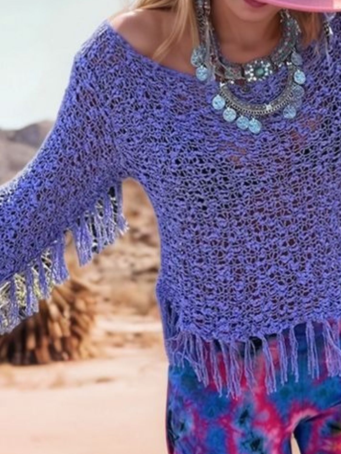 Tassel Boat Neck Knit Cover Up - Be Juliet
