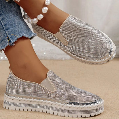 Rhinestone Round Toe Platform Loafers - Be Juliet