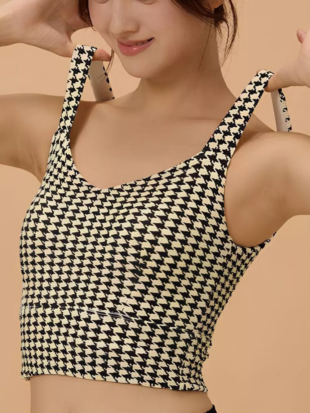 Crisscross Back Houndstooth Active Bra - Be Juliet