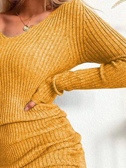 Elara Ribbed Knit Drawstring Bodycon Sweater Dress — Plus Size - Be Juliet