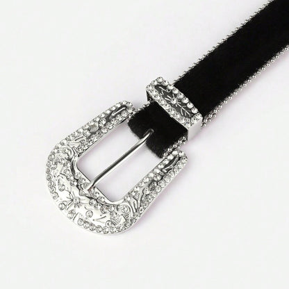 PU Leather Inlaid Rhinestone Belt - Be Juliet