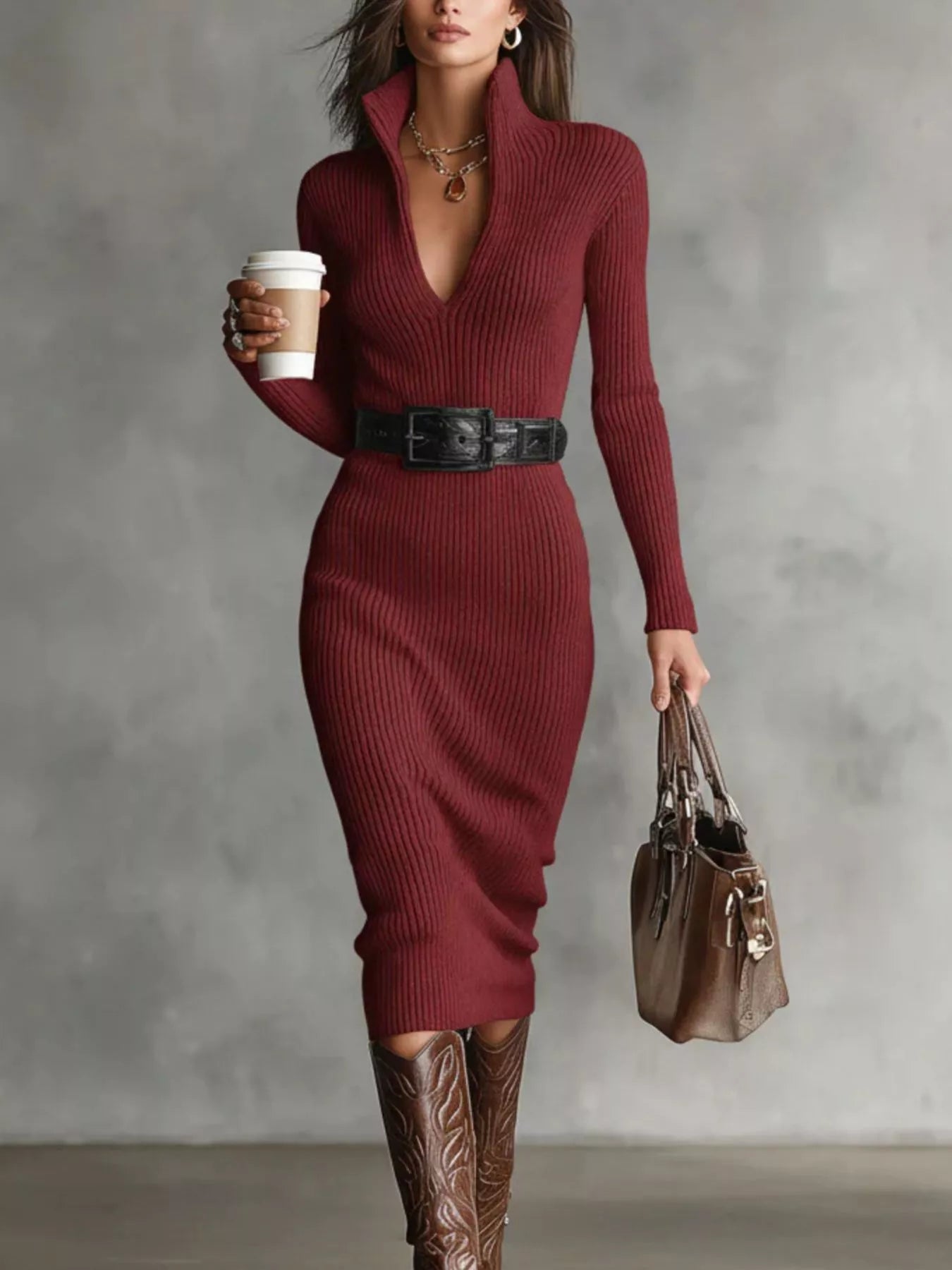 Margot Ribbed Knit Turtleneck Sweater Dress — Plus Size - Be Juliet