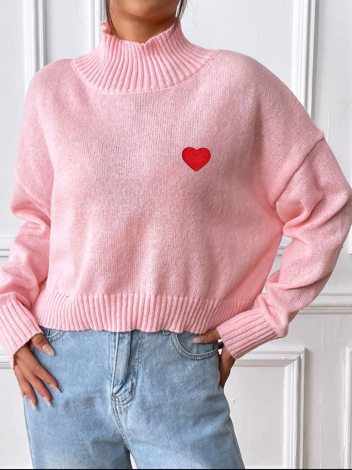 Heart Turtleneck Long Sleeve Sweater - Be Juliet
