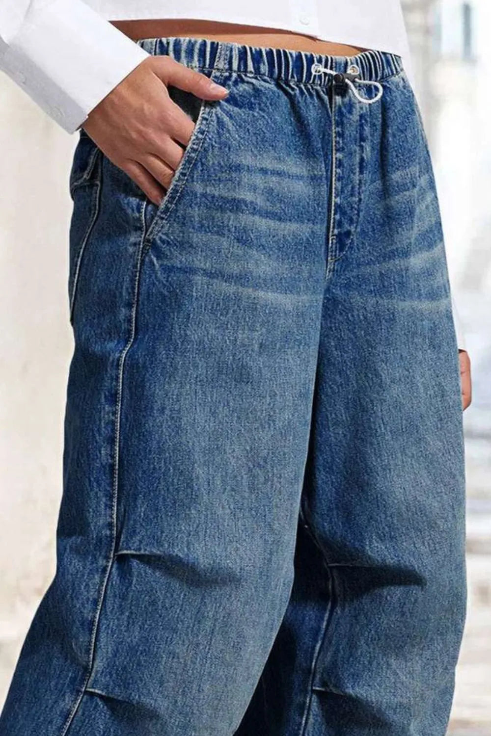Manon Shirred Wide-Leg Jeans – Drawstring Waist - Be Juliet