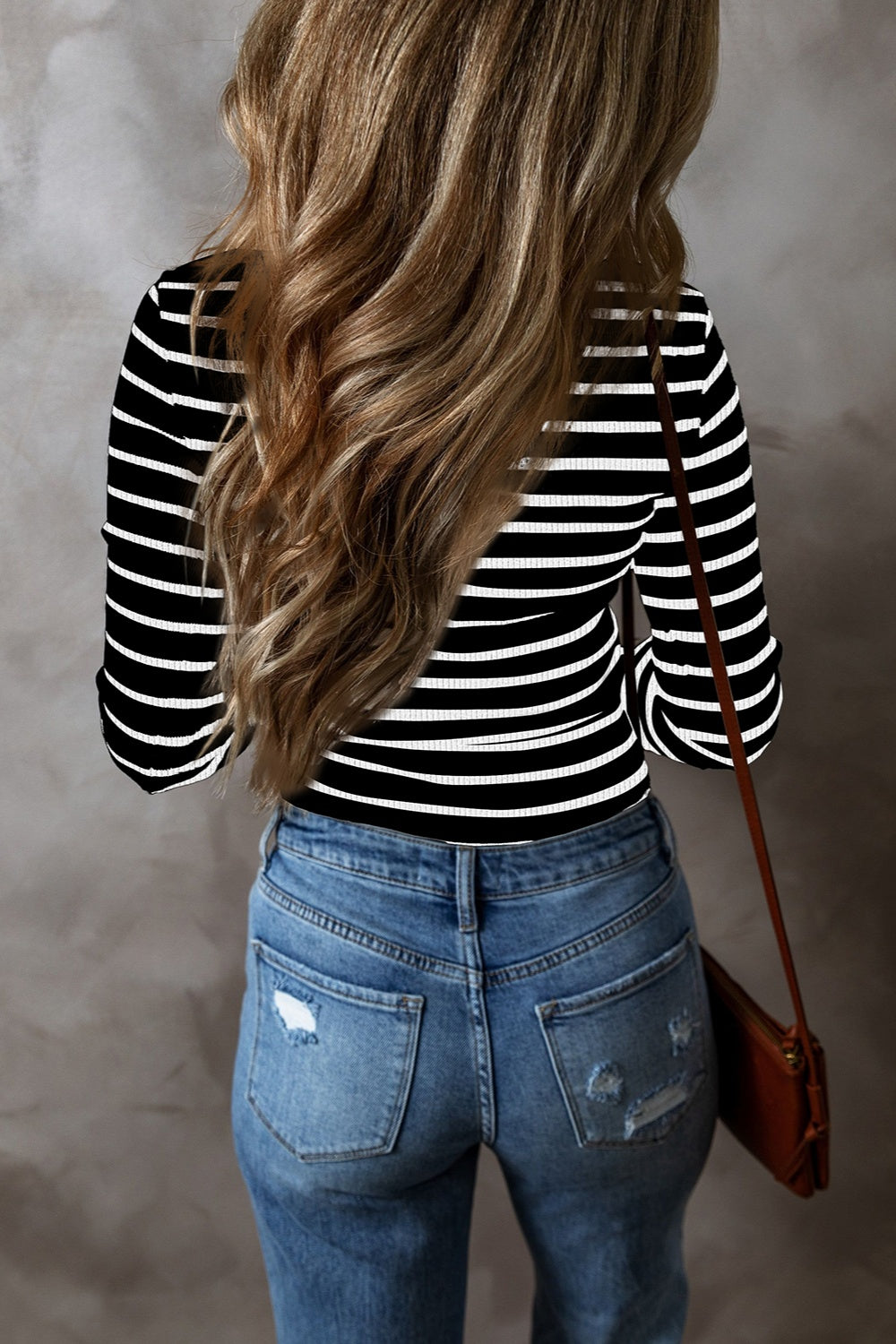 Striped V-Neck Long Sleeve Top - Be Juliet