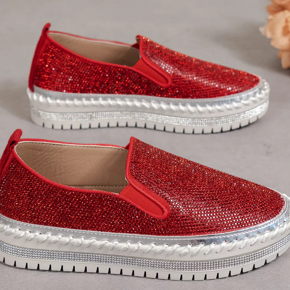 Rhinestone Round Toe Platform Loafers - Be Juliet