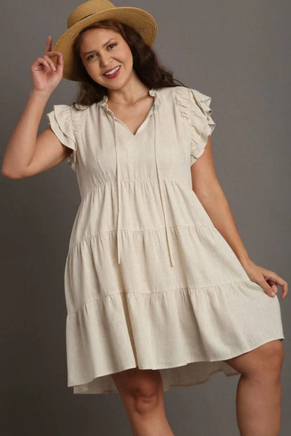 Umgee Linen A-Line Tiered Mini Dress – Full Size Range - Be Juliet