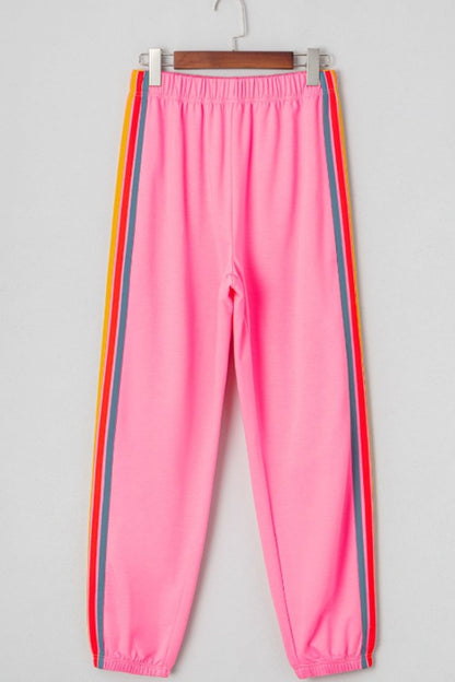 Contrast Striped Elastic Waist Active Pants - Be Juliet