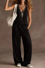 V-Neck Tank and Wide Leg Pants Set - Be Juliet