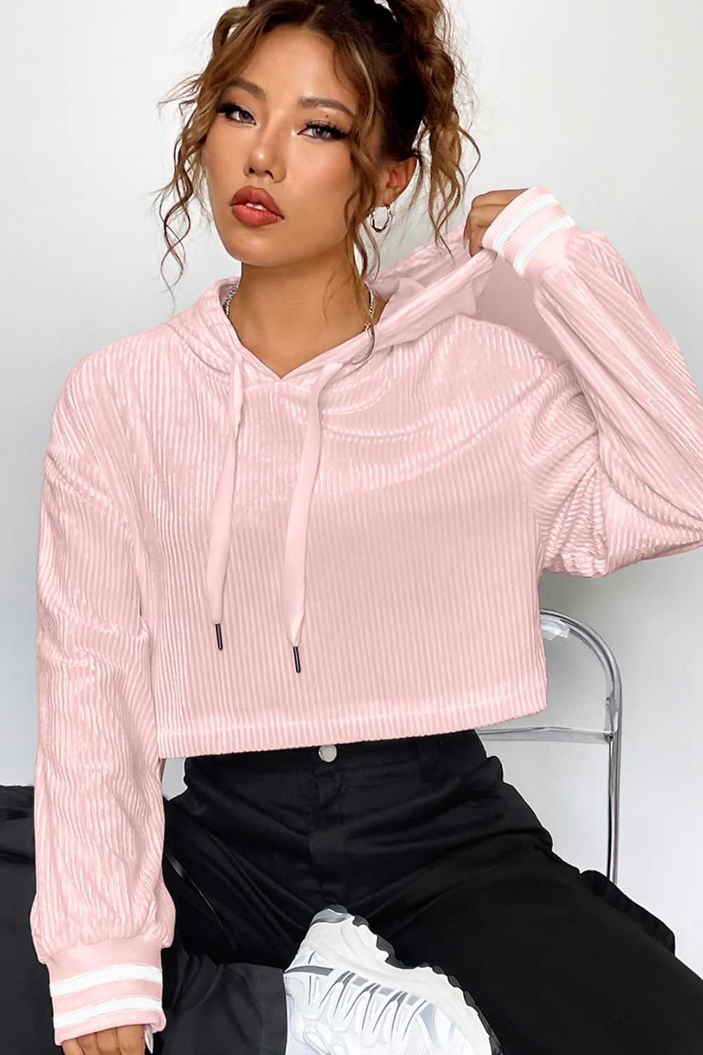 Drawstring Drop Shoulder Long Sleeve Hoodie - Be Juliet