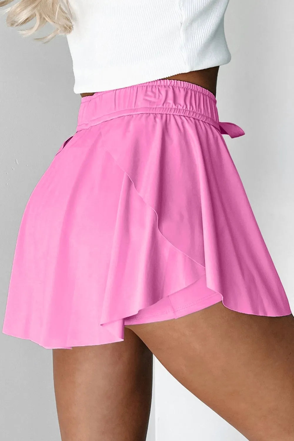 Romy Drawstring Active Skort - Light Blue, flat lay front view - Be Juliet