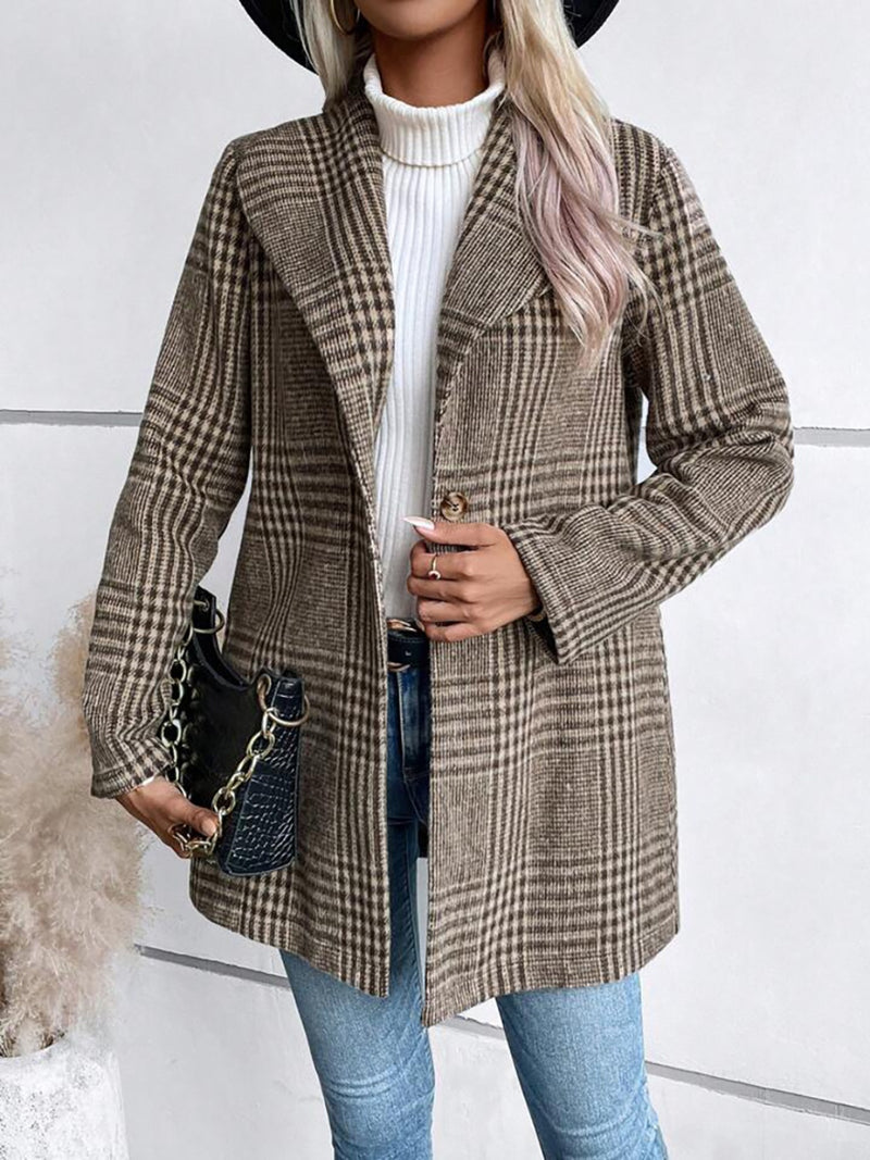 Jenny Plaid Collared Neck Long Sleeve Jacket