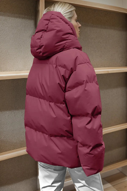 Pocketed Zip Up Hooded Puffer Jacket - Be Juliet