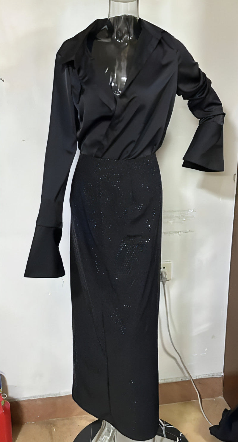 Elara Crystal Wrap Skirt Set