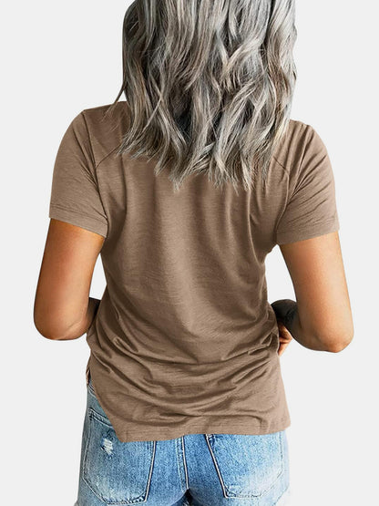Pocketed V-Neck Short Sleeve T-Shirt - Be Juliet