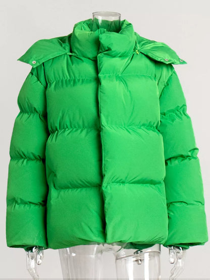 Pocketed Zip Up Hooded Puffer Jacket - Be Juliet
