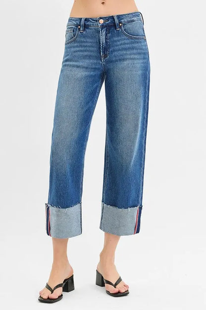 RISEN Tummy Control Mid-Rise Crop Wide Cuffed Jeans – Plus Size - Be Juliet