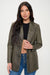 Coalition LA Single-Breasted Vegan Leather Blazer - Olive Brown, front view on model - Be Juliet