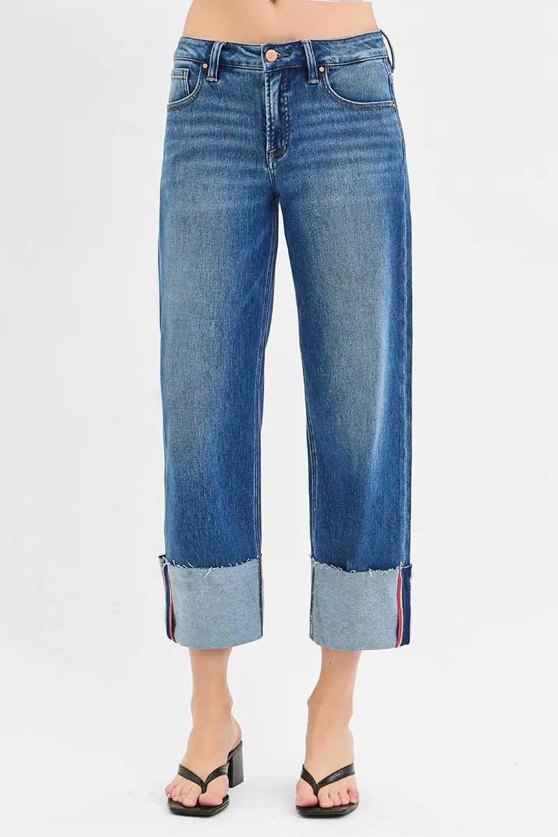 RISEN Tummy Control Mid-Rise Crop Wide Cuffed Jeans – Plus Size - Be Juliet