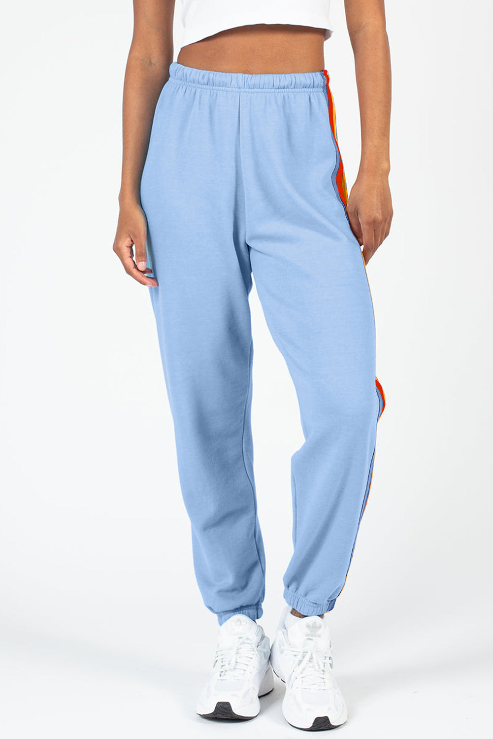 Contrast Striped Elastic Waist Active Pants - Be Juliet