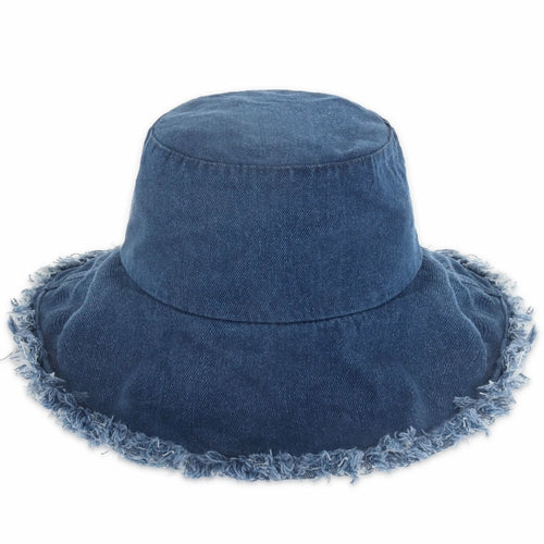Clara Wide Brim Frayed Bucket Hat – Natural