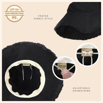 Clara Wide Brim Frayed Bucket Hat – Natural - Be Juliet