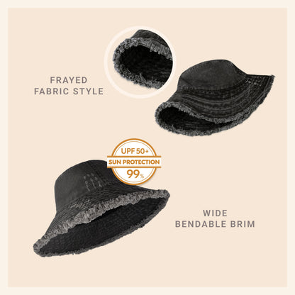 Clara Wide Brim Frayed Bucket Hat – Natural - Be Juliet
