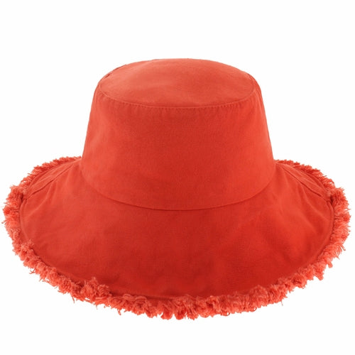 Clara Wide Brim Frayed Bucket Hat – Natural