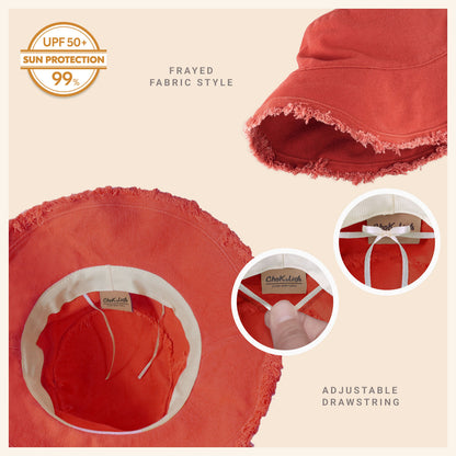Clara Wide Brim Frayed Bucket Hat – Natural - Be Juliet