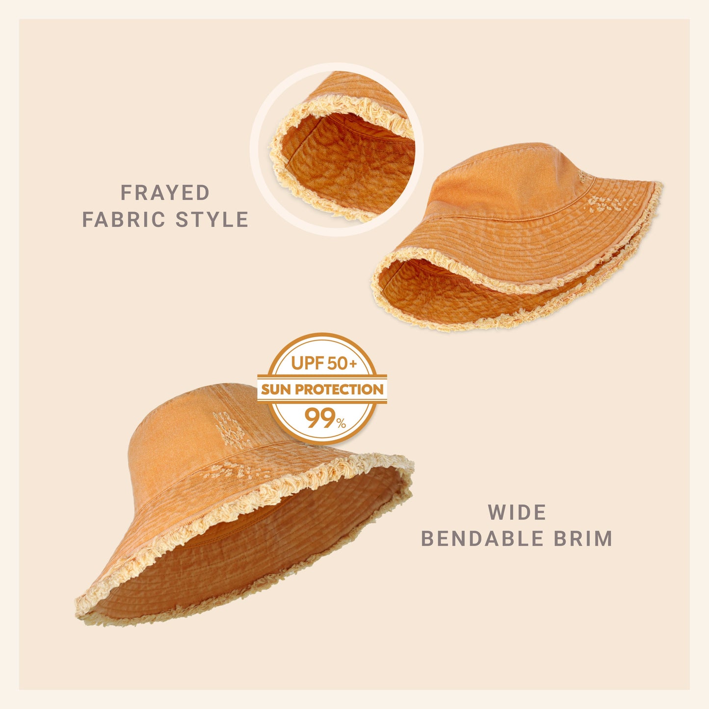 Clara Wide Brim Frayed Bucket Hat – Natural - Be Juliet