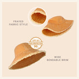 Clara Wide Brim Frayed Bucket Hat – Natural