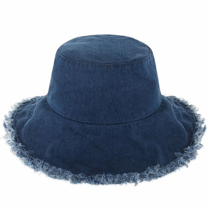Clara Wide Brim Frayed Bucket Hat – Natural