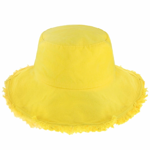 Clara Wide Brim Frayed Bucket Hat – Natural