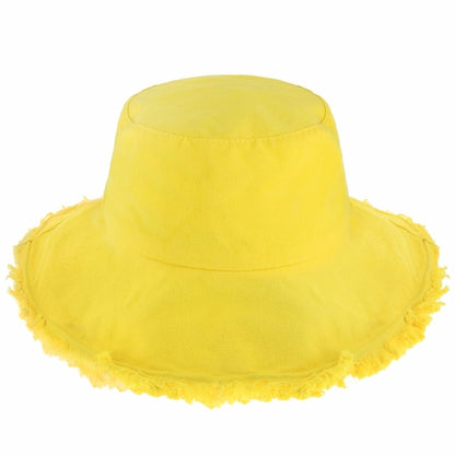 Clara Wide Brim Frayed Bucket Hat – Natural