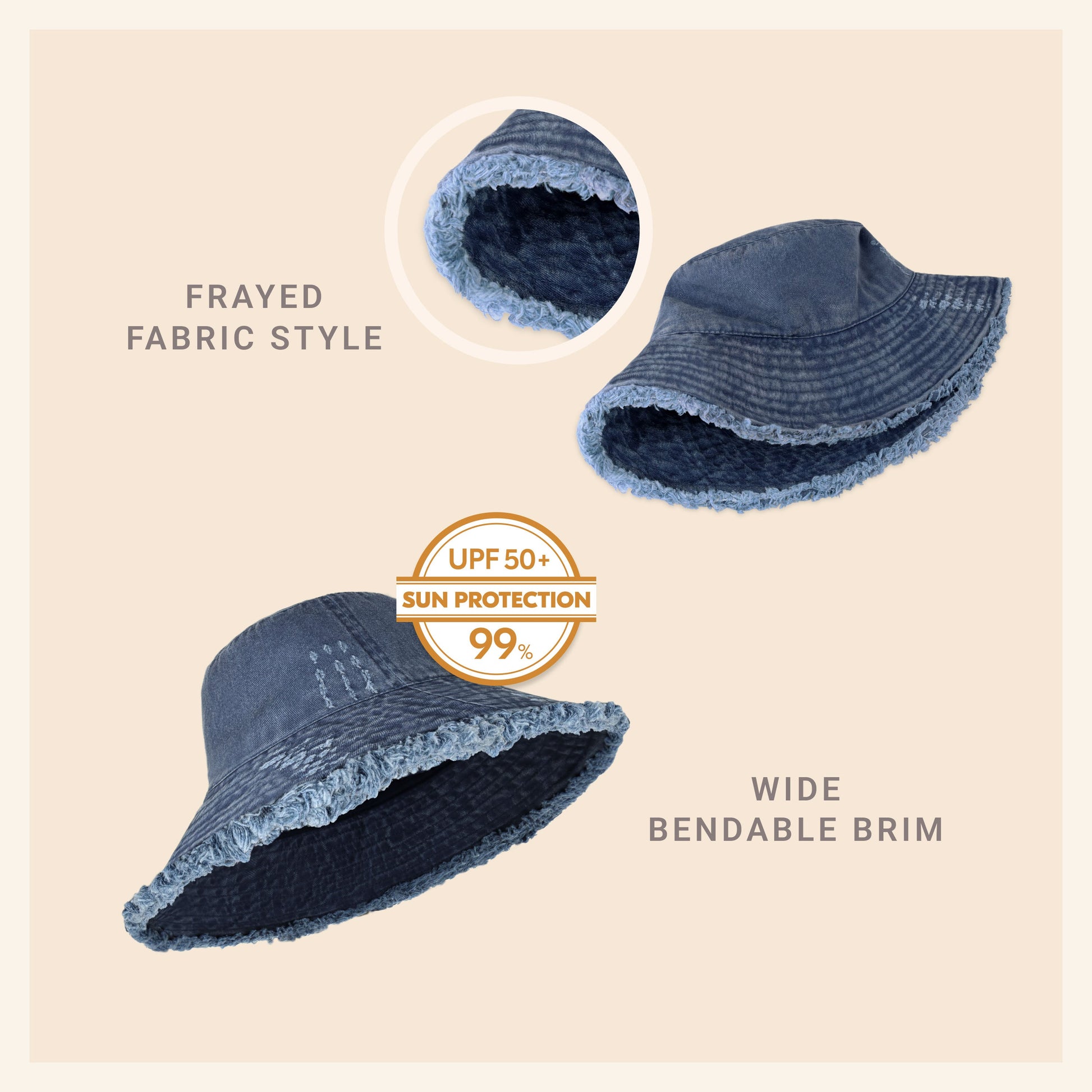 Clara Wide Brim Frayed Bucket Hat – Natural - Be Juliet