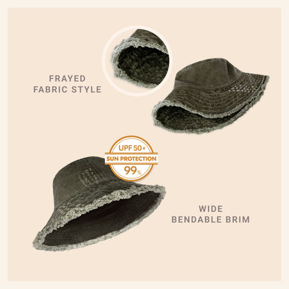 Clara Wide Brim Frayed Bucket Hat – Natural - Be Juliet